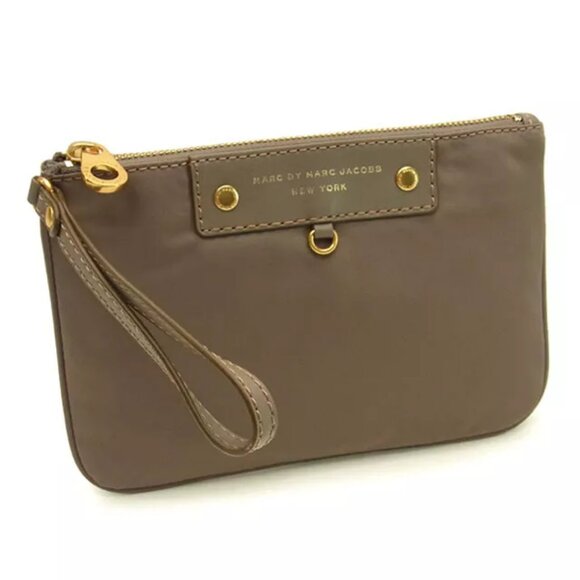 Marc Jacobs Pouch Bag Logo Grey Gold Woman Authentic Used